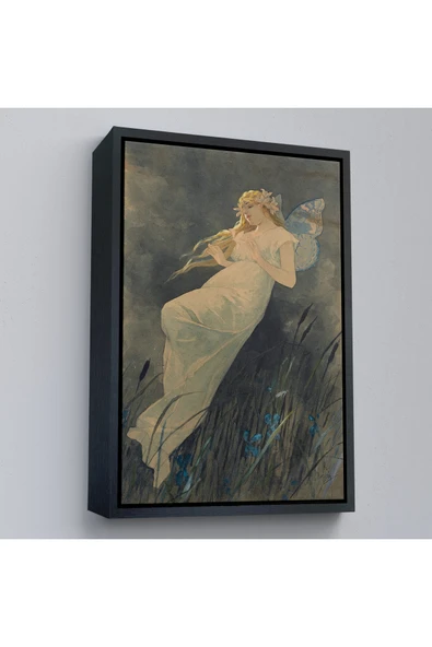 Trezon Ahşap Çerçeveli Alphonse Mucha'Nın İris Çiçekleriyle Elf Tablo-7288 ürün görseli 1