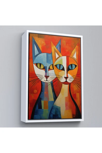 Trezon Ahşap Çerçeveli Pablo Picasso Tarzı - Soyut Renkli Kediler Tablo-7369 ürün görseli 1