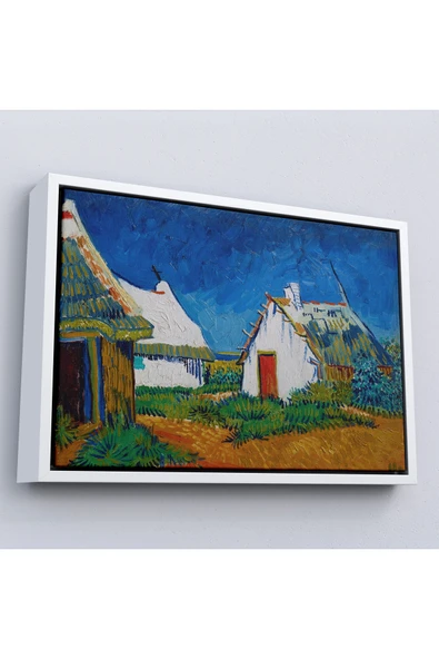 Trezon Ahşap Çerçeveli Vincent Van Gogh - Saintes Maries'De Üç Beyaz Kulübe Tablosu-7189 ürün görseli 1