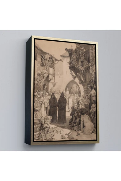 Trezon Ahşap Çerçeveli Alphonse Mucha - İmparator Lothair Ve Masum Papa Tablo-7342 ürün görseli 1