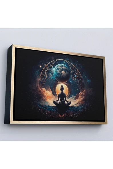 Trezon Ahşap Çerçeveli Meditasyon Yapan Kadın Lotus'Ta Evrenle Bağlantı Tablosu-7251 ürün görseli 1