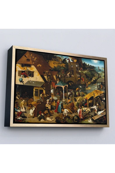 Trezon Ahşap Çerçeveli Yaşlı Pieter Brueghel - Hollanda Atasözleri Mavi Pelerin Tablo-7267 ürün görseli 1