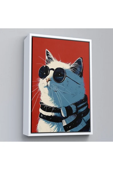 Trezon Ahşap Çerçeveli Cool Kedi Tablo-7643 ürün görseli 1