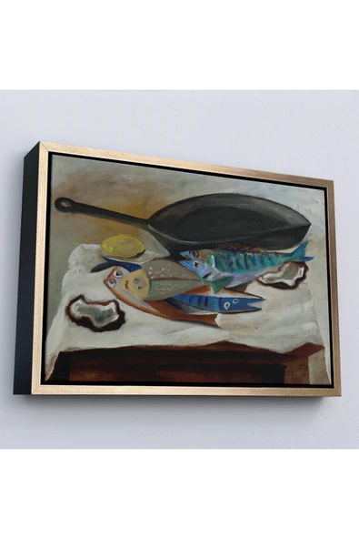 Trezon Ahşap Çerçeveli Picasso-Balık Ve Kızartma Tavası Tablo-7102 ürün görseli 1
