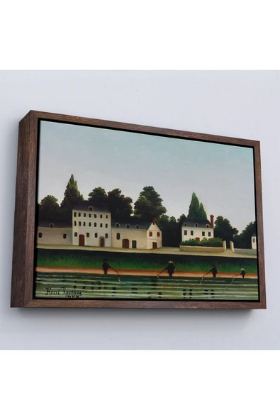 Trezon Ahşap Çerçeveli Henri Rousseau - Manzara Ve Dört Balıkçı Tablosu-7041 ürün görseli 1