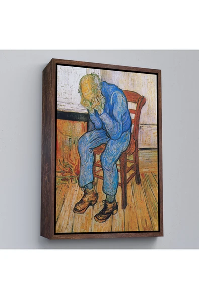 Trezon Ahşap Çerçeveli Acı Çeken Yaşlı Adam Sonsuzluğun Eşiğinde Tablosu - Vincent Van Gogh-7442 ürün görseli 1