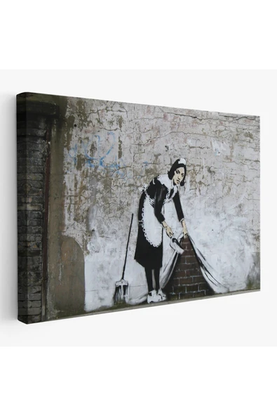 Trezon Banksy'nin Londra Sokaklarını Süpüren Temizlikçi Kadın Kanvas Tablosu-5004 ürün görseli 1