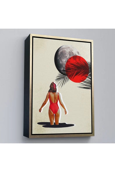 Trezon Ahşap Çerçeveli Mayolu Kadın Pop Art Tablosu-7874 ürün görseli 1