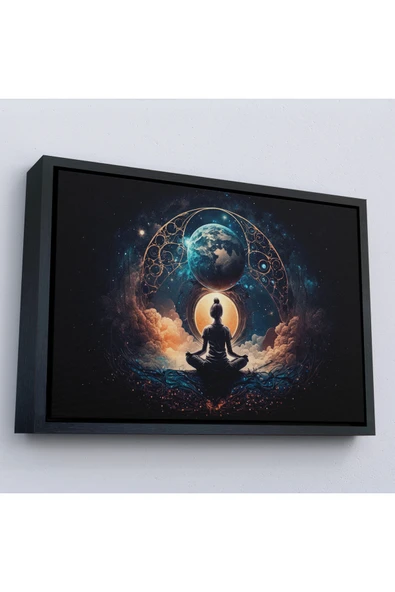 Trezon Ahşap Çerçeveli Meditasyon Yapan Kadın Lotus'Ta Evrenle Bağlantı Tablosu-7251 ürün görseli 1