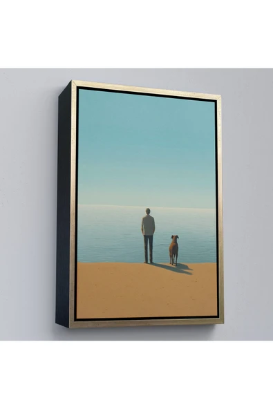 Trezon Ahşap Çerçeveli Sahilde Tefekkür Eden Adam Tablosu-7509 ürün görseli 1