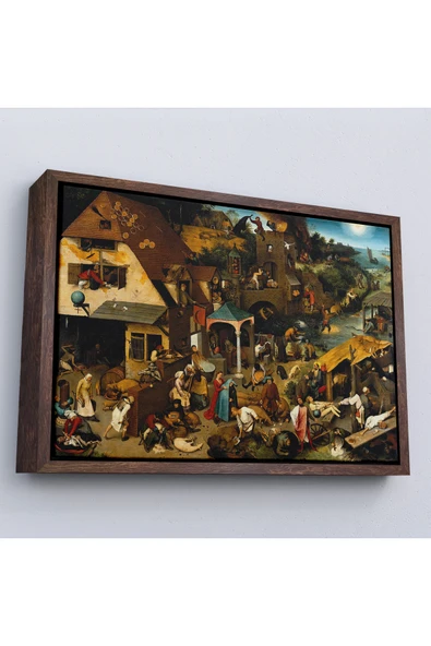 Trezon Ahşap Çerçeveli Yaşlı Pieter Brueghel - Hollanda Atasözleri Mavi Pelerin Tablo-7267 ürün görseli 1