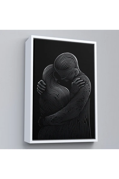 Trezon Ahşap Çerçeveli Linear Hug Sarılan Çift Tablosu-7819 ürün görseli 1