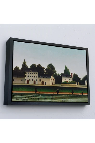 Trezon Ahşap Çerçeveli Henri Rousseau - Manzara Ve Dört Balıkçı Tablosu-7041 ürün görseli 1