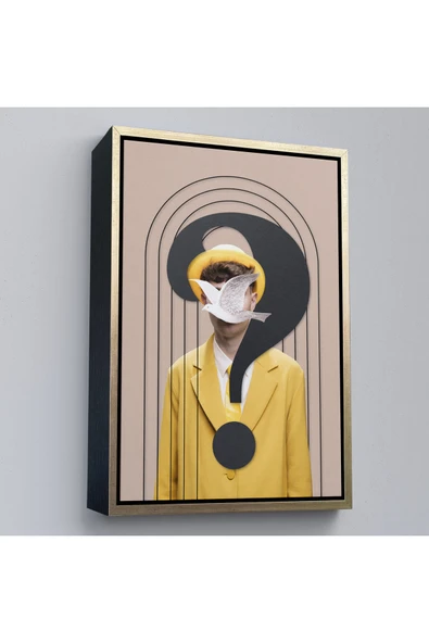 Trezon Ahşap Çerçeveli Yüzünde Kuş Olan Adam Pop Art Tablo-7848 ürün görseli 1