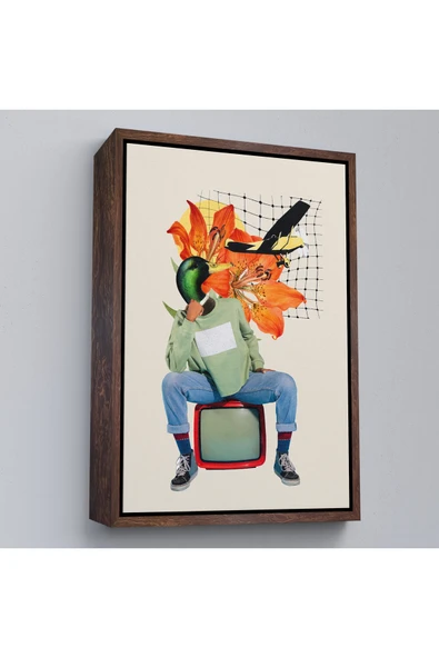 Trezon Ahşap Çerçeveli Ördek Kafalı İnsan Pop Art Tablo-8017 ürün görseli 1