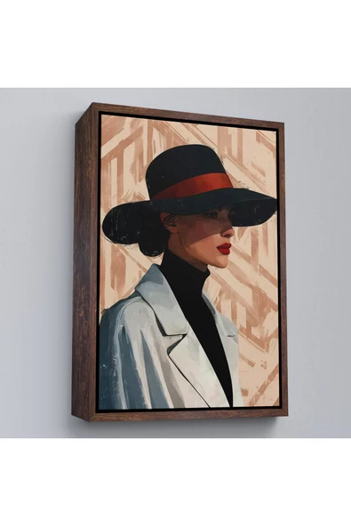 Trezon Ahşap Çerçeveli Güzel Retro Kadın Tablosu-7595 ürün görseli 1