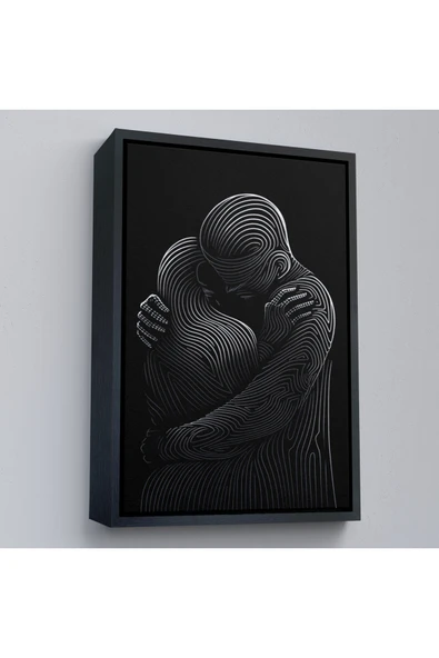 Trezon Ahşap Çerçeveli Linear Hug Sarılan Çift Tablosu-7819 ürün görseli 1