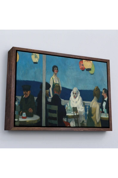 Trezon Ahşap Çerçeveli Edward Hopper - Mavi Gece Tablo-7131 ürün görseli 1