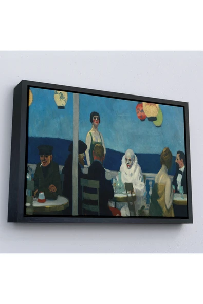 Trezon Ahşap Çerçeveli Edward Hopper - Mavi Gece Tablo-7131 ürün görseli 1