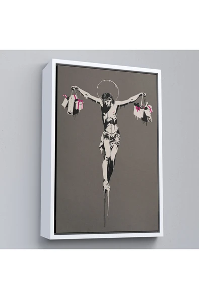 Trezon Ahşap Çerçeveli Alışveriş Torbalı İsa Tablosu - Christ With Shopping Bags-8094 ürün görseli 1