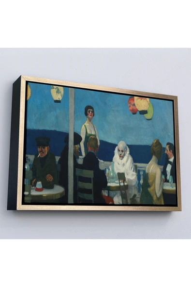 Trezon Ahşap Çerçeveli Edward Hopper - Mavi Gece Tablo-7131 ürün görseli 1