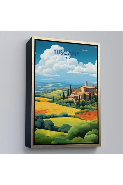 Trezon Ahşap Çerçeveli Toskana İtalya Tablosu - Tuscany-7764 ürün görseli 1