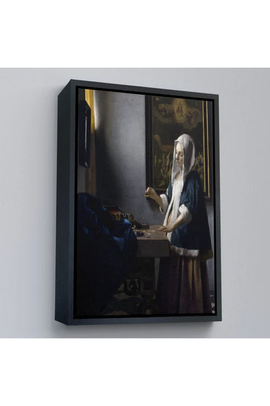 Trezon Ahşap Çerçeveli Johannes Vermeer - Teraziyi Tutan Kadın Tablosu - A Woman Holding A Balance-7500 ürün görseli 1