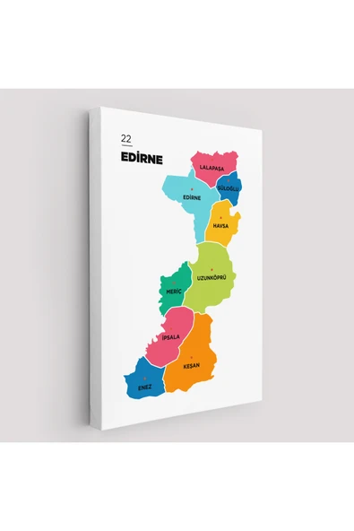 Trezon Edirne İli ve İlçeler Haritası Dekoratif Kanvas Tablo 1327 ürün görseli 1