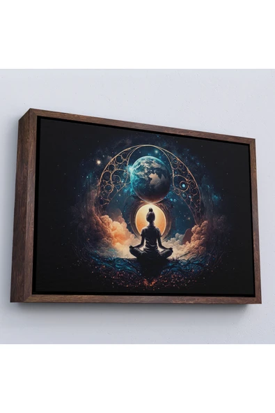 Trezon Ahşap Çerçeveli Meditasyon Yapan Kadın Lotus'Ta Evrenle Bağlantı Tablosu-7251 ürün görseli 1