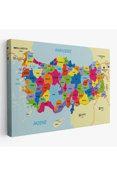 Trezon Türkiye Haritası Kanvas Tablo Sınır Komşulu Eğitici Dekoratif Tablo 3089 ürün görseli 1