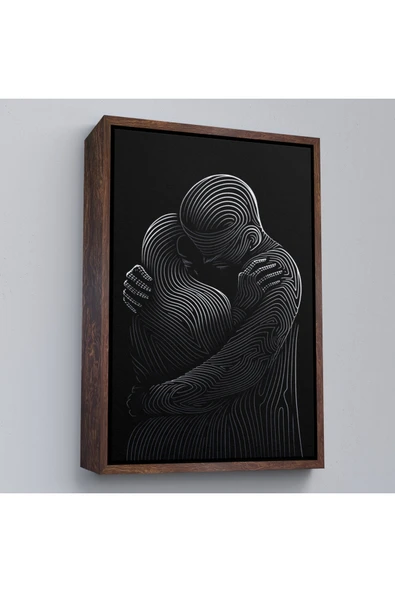 Trezon Ahşap Çerçeveli Linear Hug Sarılan Çift Tablosu-7819 ürün görseli 1