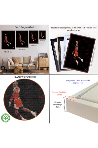 Trezon Ahşap Çerçeveli Michael Jordan Tablo-7751 - Resim 5