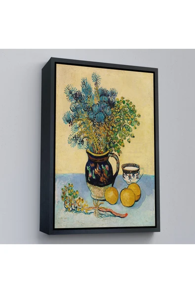 Trezon Ahşap Çerçeveli Natürmort Kır Çiçekleri İle Majolica Tarzı Sürahi Tablo - Vincent Van Gogh-7451 ürün görseli 1