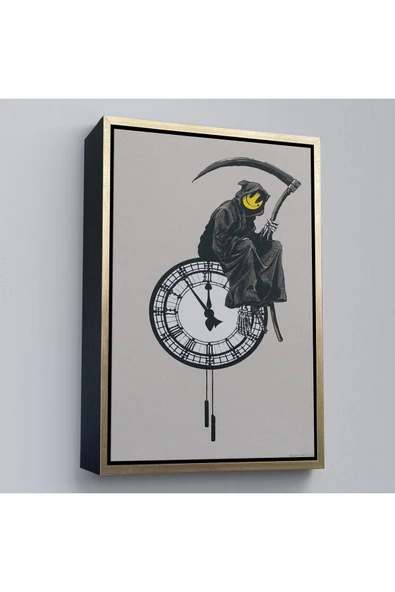 Trezon Ahşap Çerçeveli Banksy - Gülen Azrail Tablosu - Grin Reaper-7313 ürün görseli 1