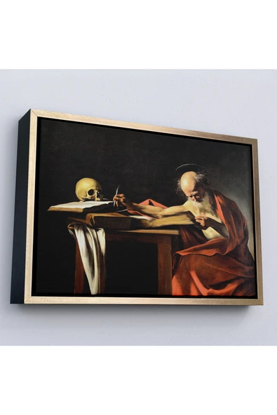 Trezon Ahşap Çerçeveli Caravaggio - Saint Jerome Yazma Tablo-7124 ürün görseli 1