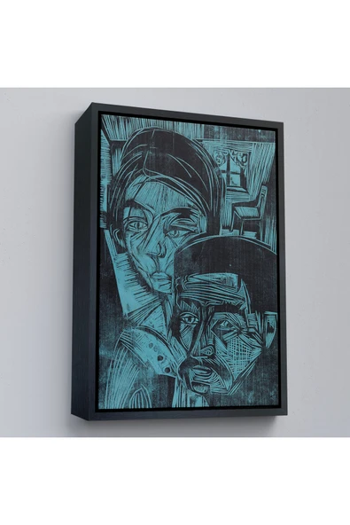 Trezon Ahşap Çerçeveli Ernst Ludwig Kirchner - Kulübedeki Köylü Çift Tablosu-8078 ürün görseli 1