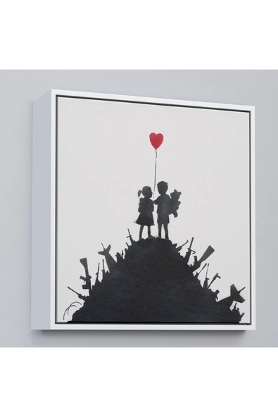 Trezon Ahşap Çerçeveli Bansky Kids On Guns - Silahlı Çocuklar Tablosu-8336 ürün görseli 1