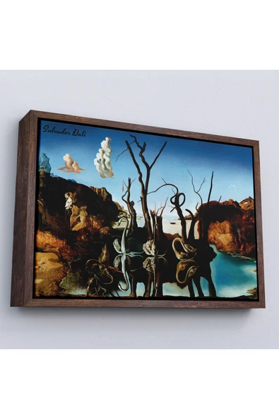 Trezon Ahşap Çerçeveli Salvador Dali - Filleri Yansıtan Kuğular Tablo - Swans Reflecting Elephants-7118 ürün görseli 1