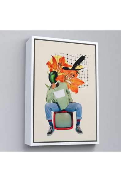 Trezon Ahşap Çerçeveli Ördek Kafalı İnsan Pop Art Tablo-8017 ürün görseli 1