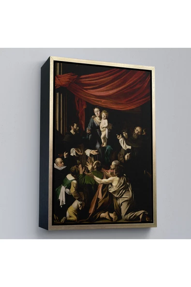 Trezon Ahşap Çerçeveli Caravaggio - Tesbih Madonnası Tablo - Madonna Of The Rosary-7360 ürün görseli 1