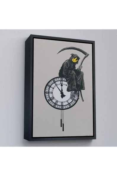 Trezon Ahşap Çerçeveli Banksy - Gülen Azrail Tablosu - Grin Reaper-7313 ürün görseli 1