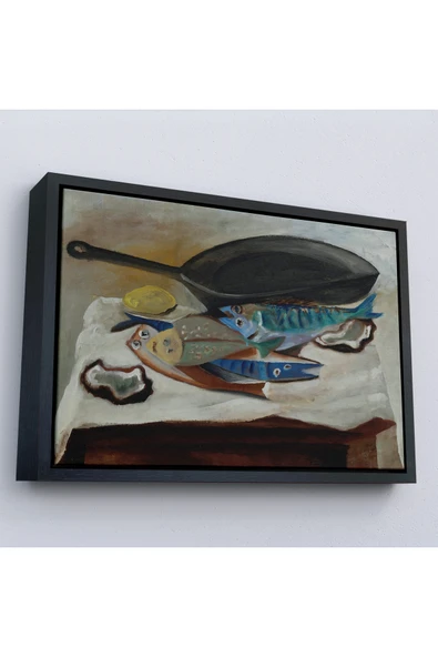 Trezon Ahşap Çerçeveli Picasso-Balık Ve Kızartma Tavası Tablo-7102 ürün görseli 1