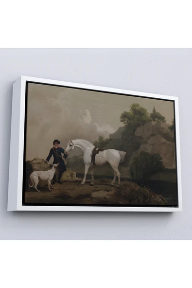 Trezon Ahşap Çerçeveli George Stubbs 'Un Creswell Kayalıkları'Nda Damat Ve Tazı İle Gri Avcı Tablosu ürün görseli 1