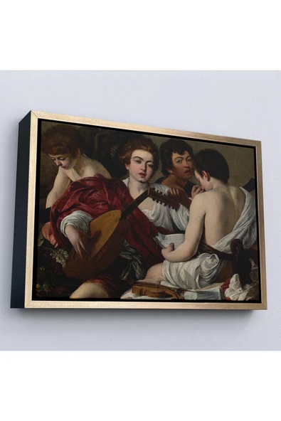 Trezon Ahşap Çerçeveli Caravaggio - Müzisyenler Tablo - The Musicians-7144 ürün görseli 1
