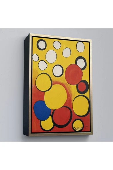 Trezon Ahşap Çerçeveli Alexander Calder - Sarı Ve Kırmızı Küreler Tablosu - Orbs On Yellow And Red-7367 ürün görseli 1
