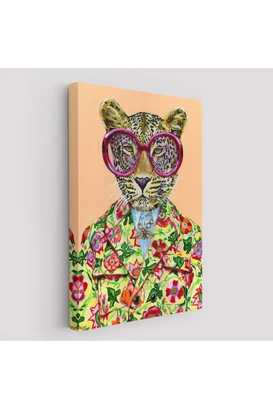 Trezon Kokoş Leopar, Çiçek Taçlı Sosyetik Leopar Tablosu -6325 ürün görseli 1