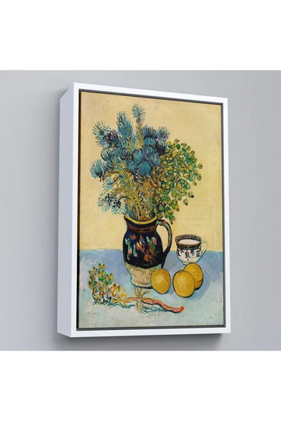 Trezon Ahşap Çerçeveli Natürmort Kır Çiçekleri İle Majolica Tarzı Sürahi Tablo - Vincent Van Gogh-7451 ürün görseli 1