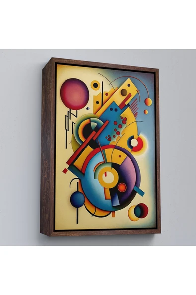 Trezon Ahşap Çerçeveli Kandinsky Tablosu Minimal Soyut Tablo-7826 ürün görseli 1