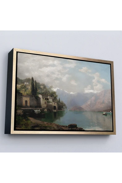 Trezon Ahşap Çerçeveli Robert Schultze' Komo Gölü Tablosu - Bellagio By Lake Como-7018 ürün görseli 1