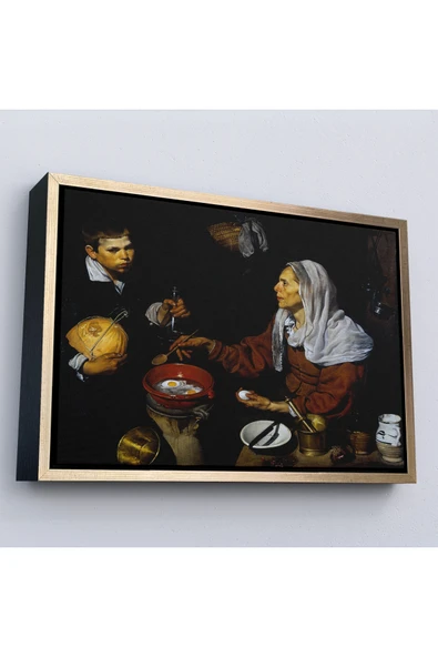 Trezon Ahşap Çerçeveli Diego Velázquez - Yumurta Pişiren Yaşlı Kadın Tablosu - Old Woman Frying Eggs-7051 ürün görseli 1